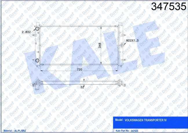 KALE 347535 Su Radyatoru Volkswagen Transporter Iv 1.8 1.9d/Td 2.4 2.5tdi 92<03 (Mt) (Ac/Nac) [Brazing] [720x348x32]